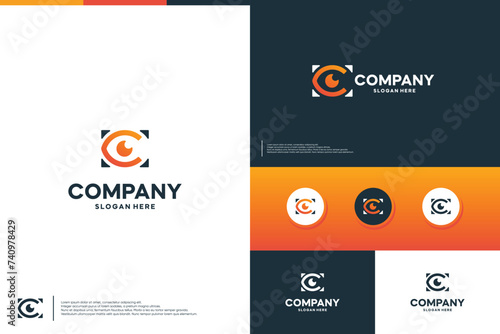 Abstract lens logo with eye,logo design inspiration.