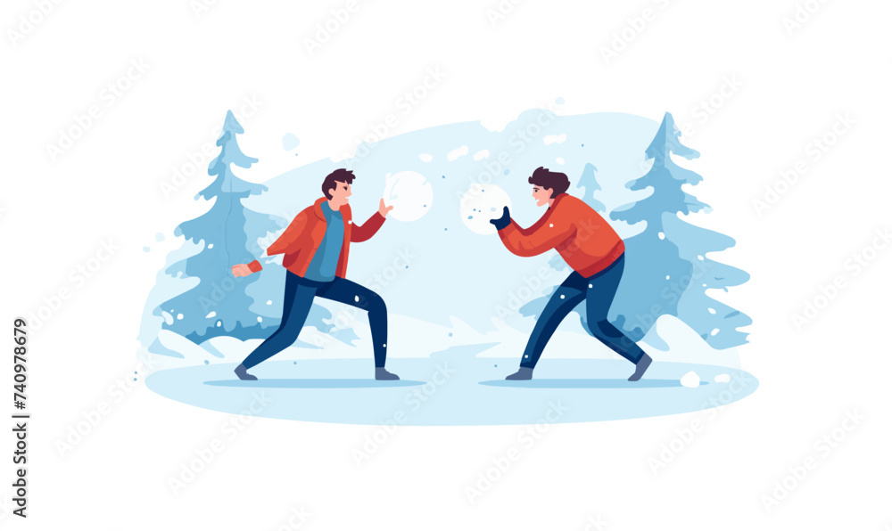 Snowball Fights vector flat minimalistic isolated vector style illustration