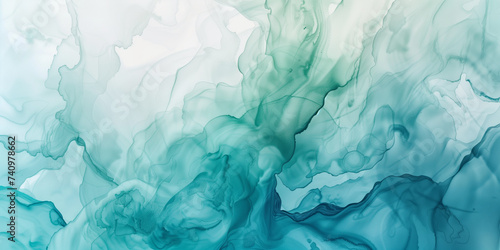 A modern abstract background in soft watercolors, where dominant shades of blue and green flow together seamlessly.