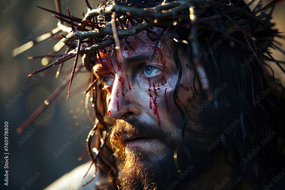 Jesus with a crucifixion crown - obrazy, fototapety, plakaty 