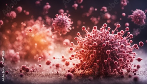 Abstract pathogen illustration. Microscopic view. Infection, disease microbiology concept. Fungal, mold, mushroom, spore, yeast, bacteria, yeast image. 3d rendered style of SEM (TEM).