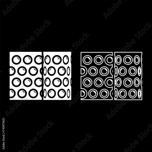 Air bubble wrap film for cushioning fragile packaging shockproof plastic roll polyethylene cargo safety concept set icon white color vector illustration image solid fill outline contour line thin 