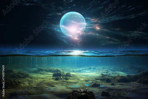 A mysterious ocean covered world with jellyfish