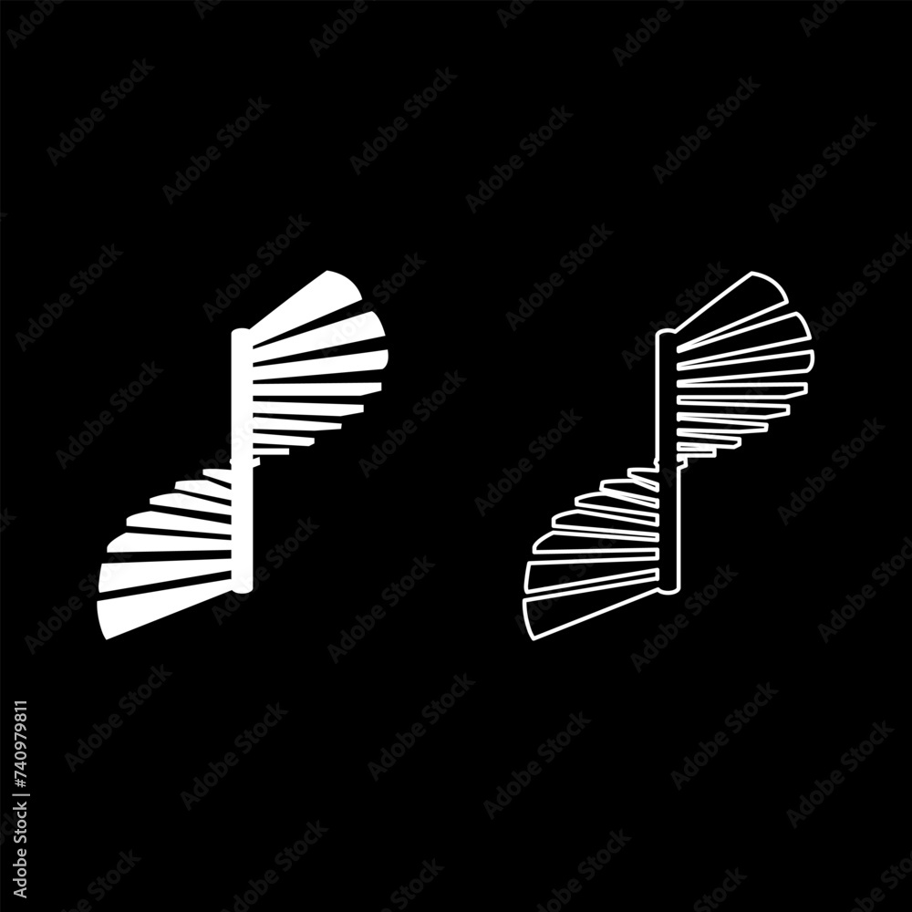 Spiral staircase circular stairs set icon white color vector illustration image solid fill outline contour line thin flat style Spiral staircase circular stairs set icon white color vector illustration image solid fill outline contour line thin flat style