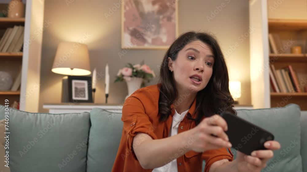 adult caucasian woman with sit at home happy smile play video games adult caucasian woman with sit at home happy smile play video games