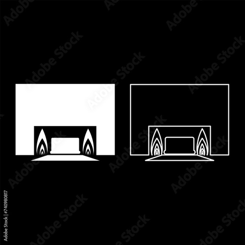 Crematorium cremation process of cremation crematory equipment set icon white color vector illustration image solid fill outline contour line thin flat style