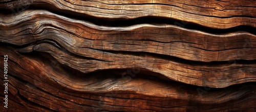 A detailed closeup of a brown piece of wood showcasing a beautiful wave pattern, highlighting the natural material and unique pattern found in the bedrock of trees