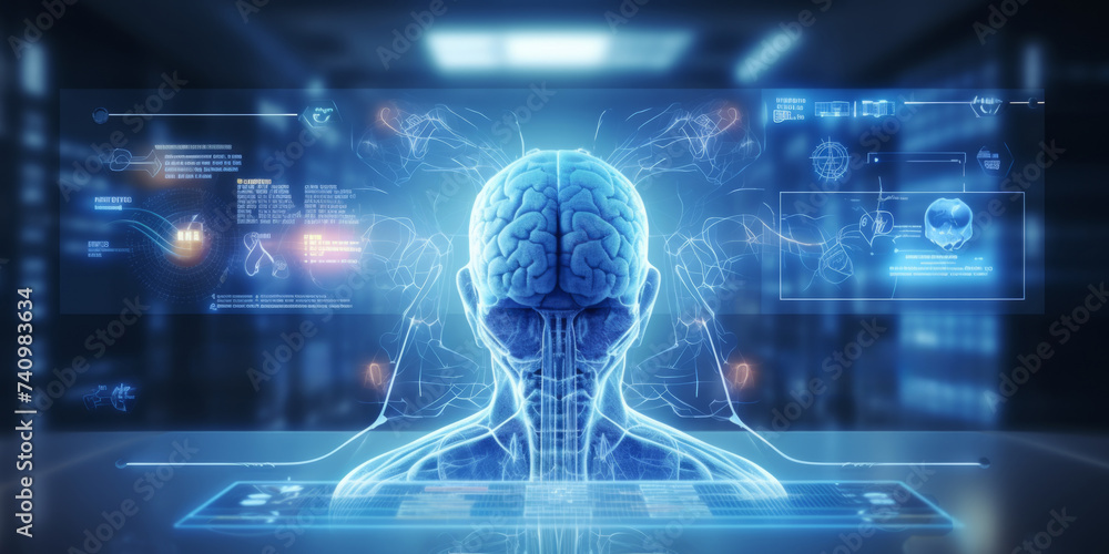 human brain scan digital interface Generative AI - obrazy, fototapety, plakaty 