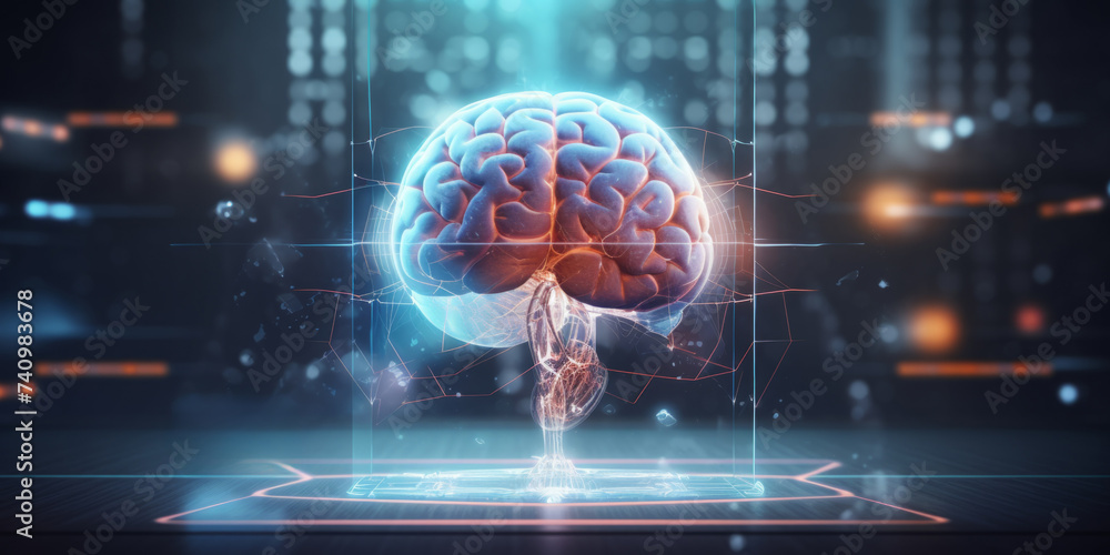 human brain scan digital interface Generative AI - obrazy, fototapety, plakaty 