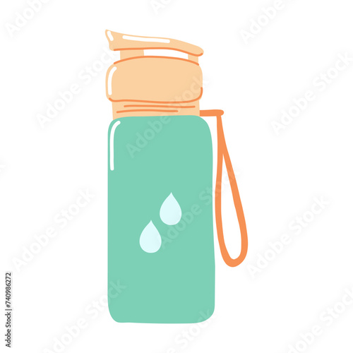 Hand drawn thermal bottle, drink container, hiking and sports equipment