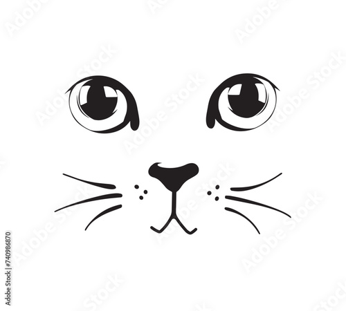 Cat's Meow Vector Line Art Design of a Whiskered Face (ID: 740986870)