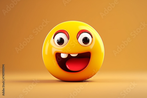 3d render, abstract emotional happy face icon, wondering character illustration, cute cartoon monster, emoji, emoticon, toy