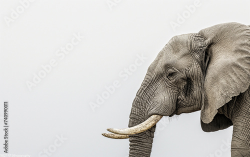 Elephant face close up isolated on white background with copy space. Generative AI
