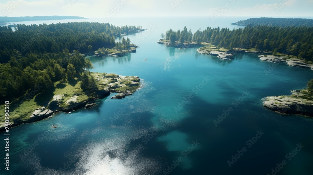 Aerial Photo: Blue Lake Landscape Aerial View

