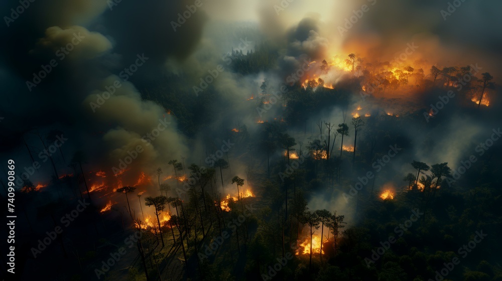 Aerial View of Forest Fire


