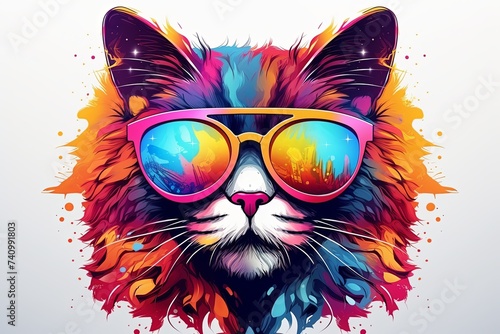 Abstract colorful kittens cat illustration and cat face with colorful splashes © pixeness