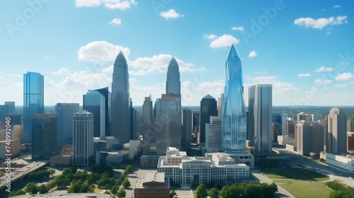 Aerial View of Charlotte, NC Skyline and Financial District