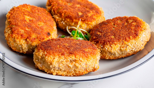 photo of Kiev-style cutlet in a plate on a white marble servery table photo