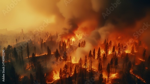 Aerial View of Massive Wildfire or Forest Fire