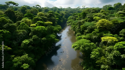 Aerial View of the Amazon Rainforest  Lush Greenery  