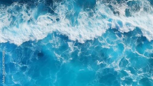 Aerial View of Ocean Waves: Blue Sea Water