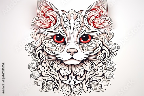 Cat elements hand drawn line art illustration and funny fur cat and kittens, Cats Doodle © pixeness