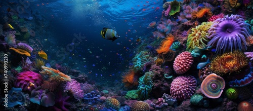 Vibrant Underwater World  Colorful Coral Reef teeming with Diverse Marine Life and Tropical Fish
