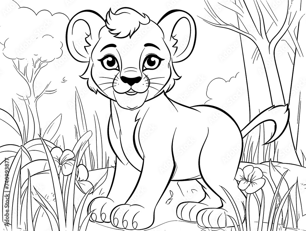 Lion coloring book page black and white outline zoo animals illustration for children Lion coloring book page black and white outline zoo animals illustration for children