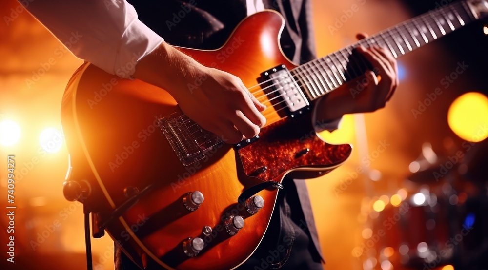 Obraz premium the actors on stage with guitars and a band playing music