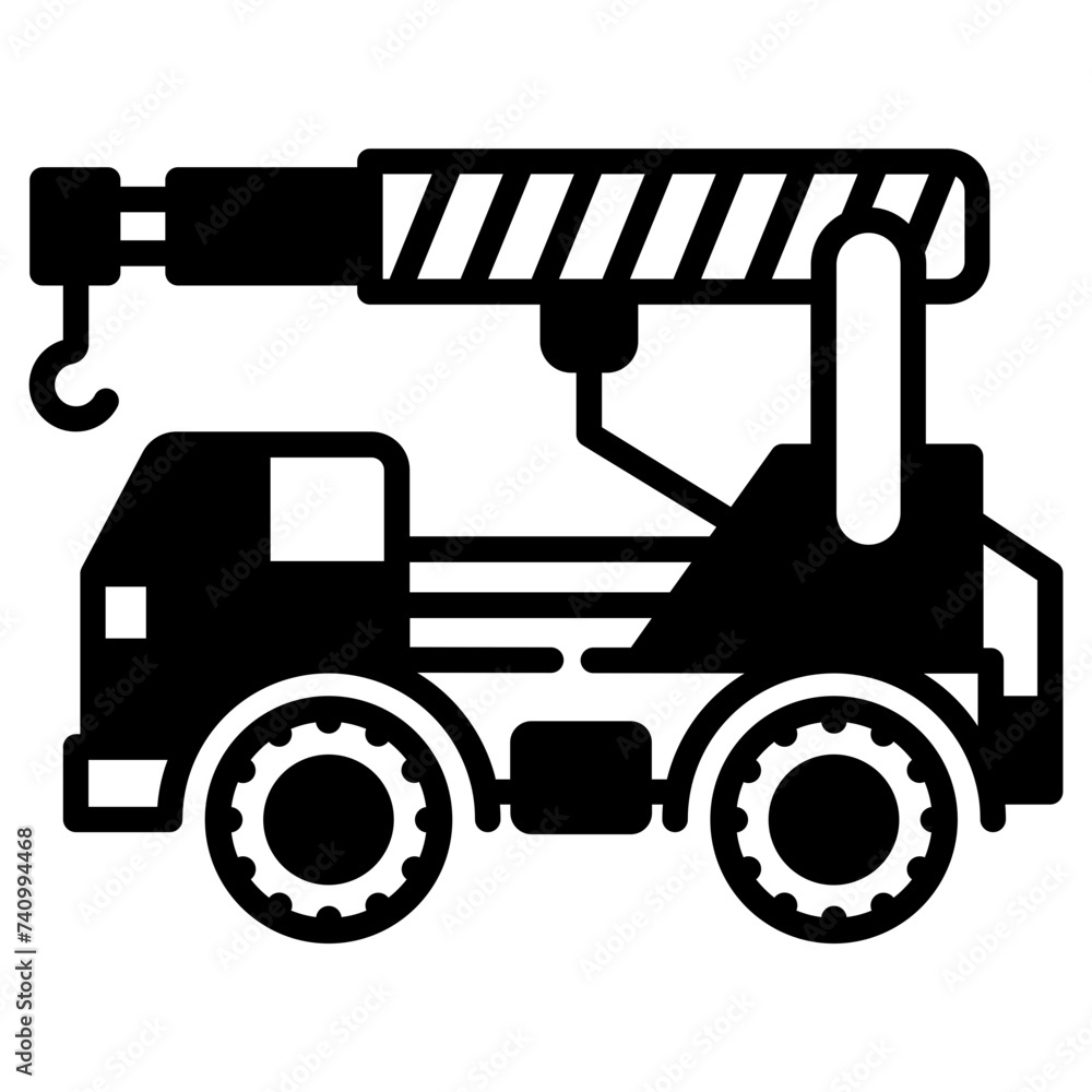 Crane truck glyph and line vector illustration