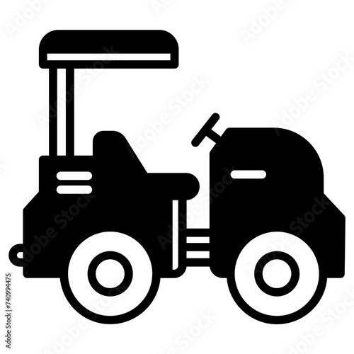 Mini road roller glyph and line vector illustration