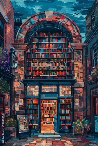 Oil Painting Of Book Store