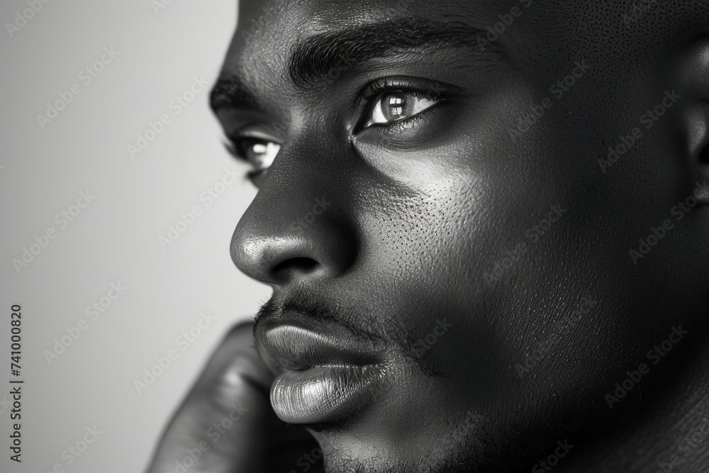 Black and white photo of a handsome African American male, close-up portrait of a man Black and white photo of a handsome African American male, close-up portrait of a man