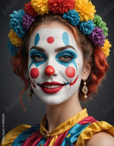 April Chuckles Carnival: Cute female Clown Conjures Laughter and Amusement for April Fools Day Delight