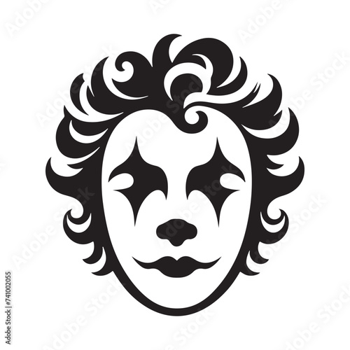 Shadows of Laughter: Clown Face Silhouette Glimpse of Whimsy Silhouetted Clown Playful Darkness Clown's Silhouette Grin.