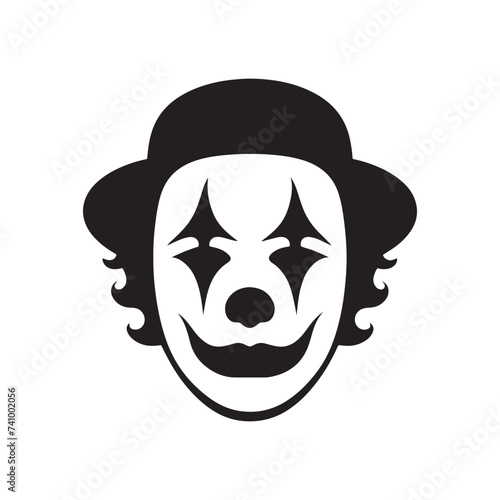 Shadows of Laughter: Clown Face Silhouette Glimpse of Whimsy Silhouetted Clown Playful Darkness Clown's Silhouette Grin.