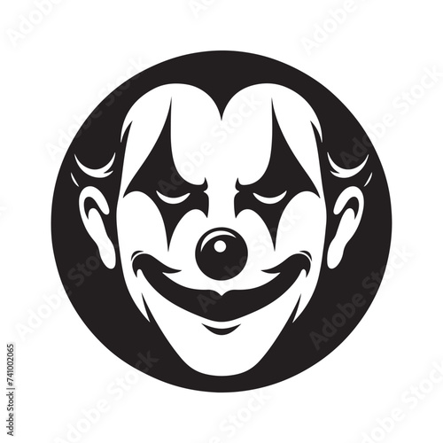 Shadows of Laughter: Clown Face Silhouette Glimpse of Whimsy Silhouetted Clown Playful Darkness Clown's Silhouette Grin.