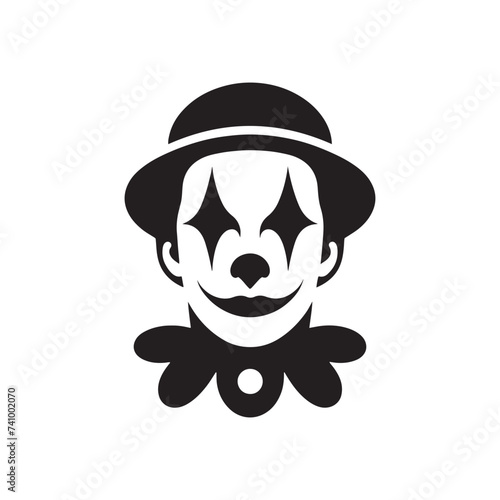 Shadows of Laughter: Clown Face Silhouette Glimpse of Whimsy Silhouetted Clown Playful Darkness Clown's Silhouette Grin.