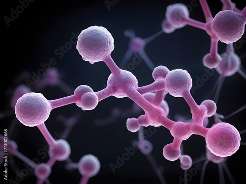 Close up, molecule of candida auris on dark background.Macro,neon art. photo