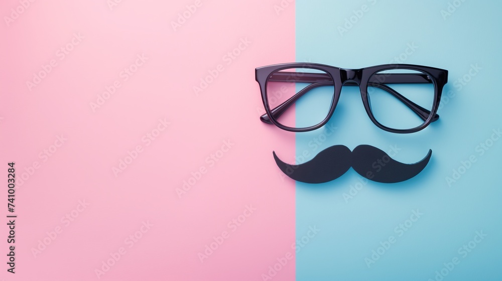 Minimalist April Fool's Day Concept with Glasses and Mustache - obrazy, fototapety, plakaty 