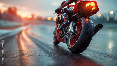 A motorcycle in full motion on a race track, MotoGP, Motorcycling