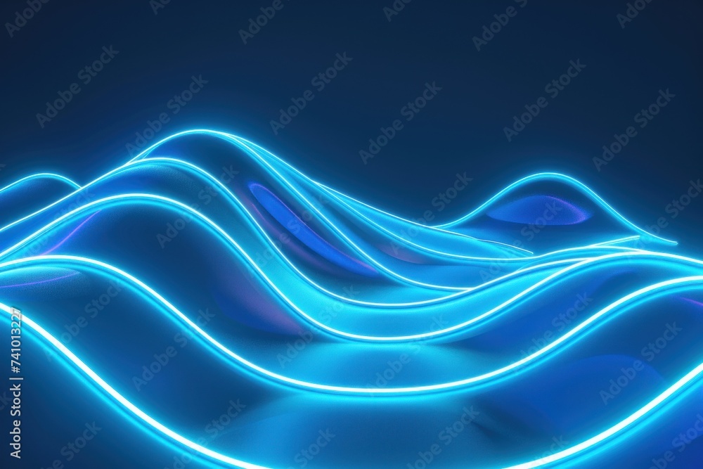 Fototapeta premium Glowing Blue Neon Wavy Line on Abstract Geometric Background