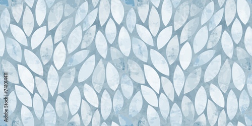 Blue leaves seamless vector pattern. Watercolor leaf background, textured jungle print.