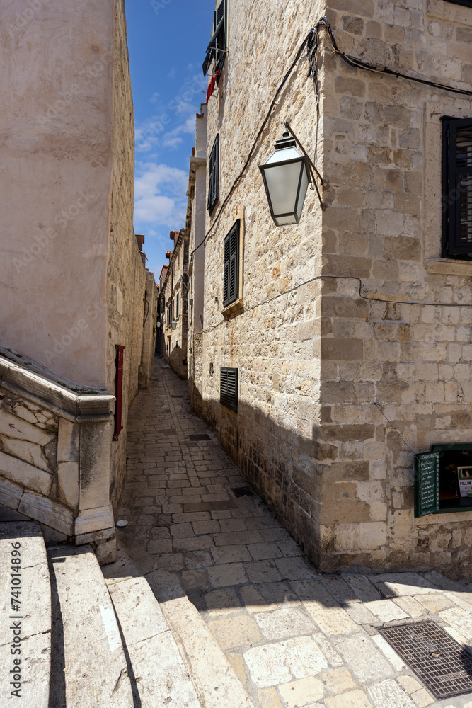 View of picturesque narrow street next baroque Jesuit Stairs, Dubrovnik; Croatia