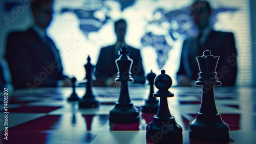 Strategic Business Chess Game - A chess board in a business context, symbolizing strategy, competition, and tactical decision-making in corporate environments