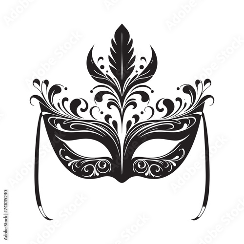 Masked Elegance: Silhouetted Masquerade Mask dorning Face with Intrigue, Mystery, and a Dash of Enigmatic Charm and Allure. Vector masquerade silhouette.