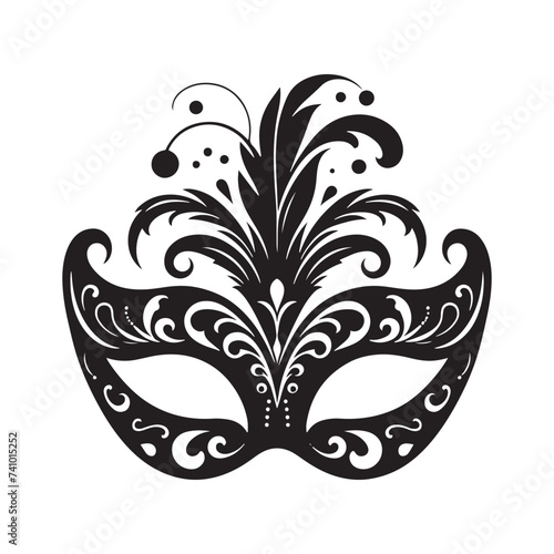 Masked Elegance: Silhouetted Masquerade Mask dorning Face with Intrigue, Mystery, and a Dash of Enigmatic Charm and Allure. Vector masquerade silhouette.