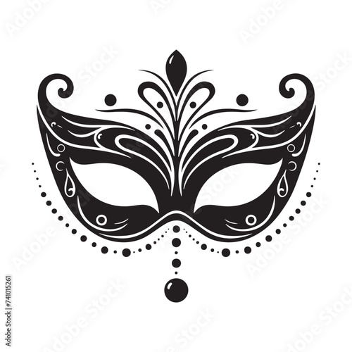 Masked Elegance: Silhouetted Masquerade Mask dorning Face with Intrigue, Mystery, and a Dash of Enigmatic Charm and Allure. Vector masquerade silhouette.