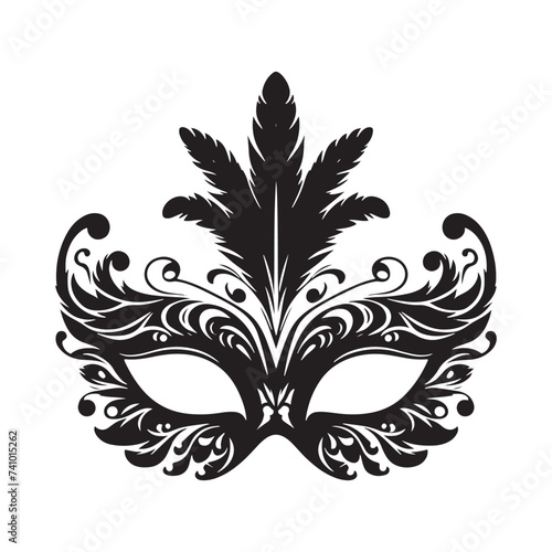 Masked Elegance: Silhouetted Masquerade Mask dorning Face with Intrigue, Mystery, and a Dash of Enigmatic Charm and Allure. Vector masquerade silhouette.