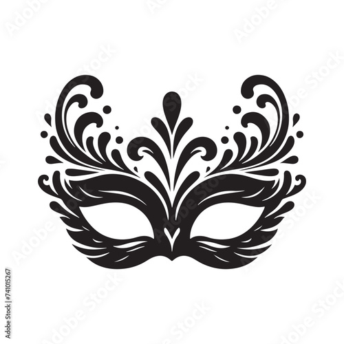 Masked Elegance: Silhouetted Masquerade Mask dorning Face with Intrigue, Mystery, and a Dash of Enigmatic Charm and Allure. Vector masquerade silhouette.